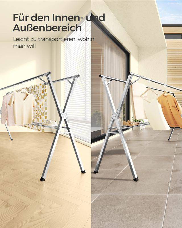Songmics SONGMICS Wäscheständer 133-200 cm ausziehbar und freistehend Saisonschlussverkauf