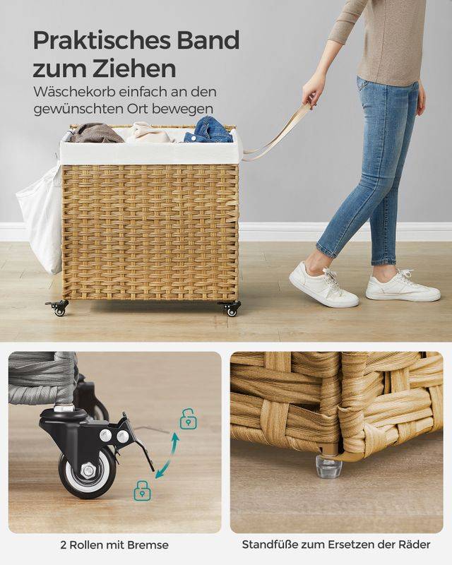 Songmics SONGMICS 140 L handgeflochtener Wäschekorb aus Polyrattan Lagerräumung