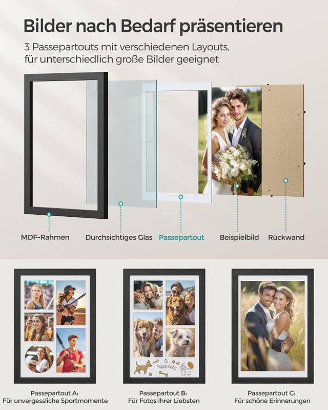 Songmics SONGMICS Bilderrahmen A4 für mehere Bilder eschenschwarz Kostenloser Versand international