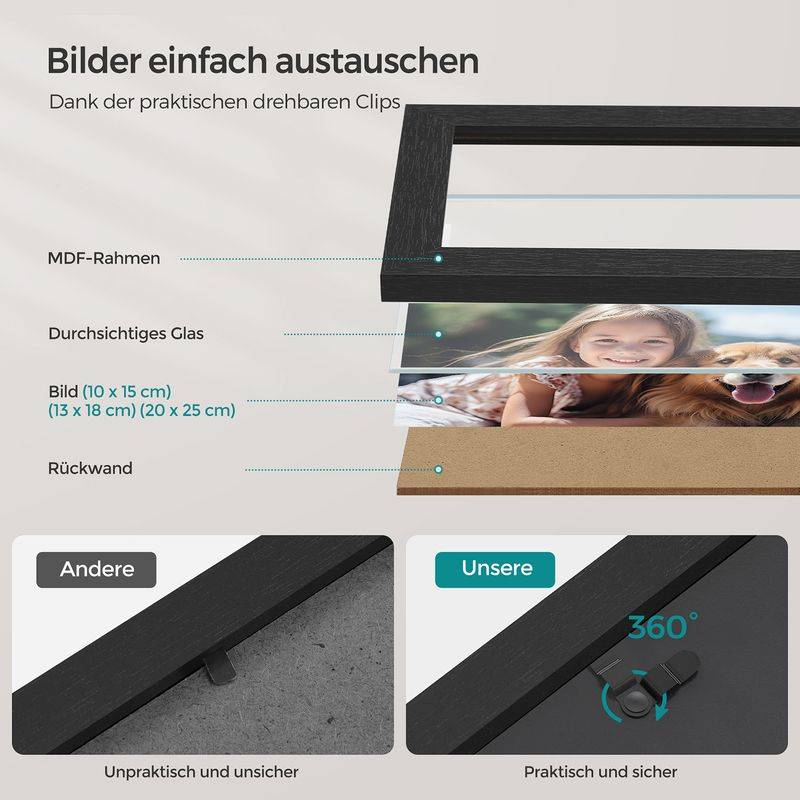 Songmics SONGMICS Bilderrahmen 7er Set mit spurenlosen Wandhaken aschschwarz Black Friday Preise