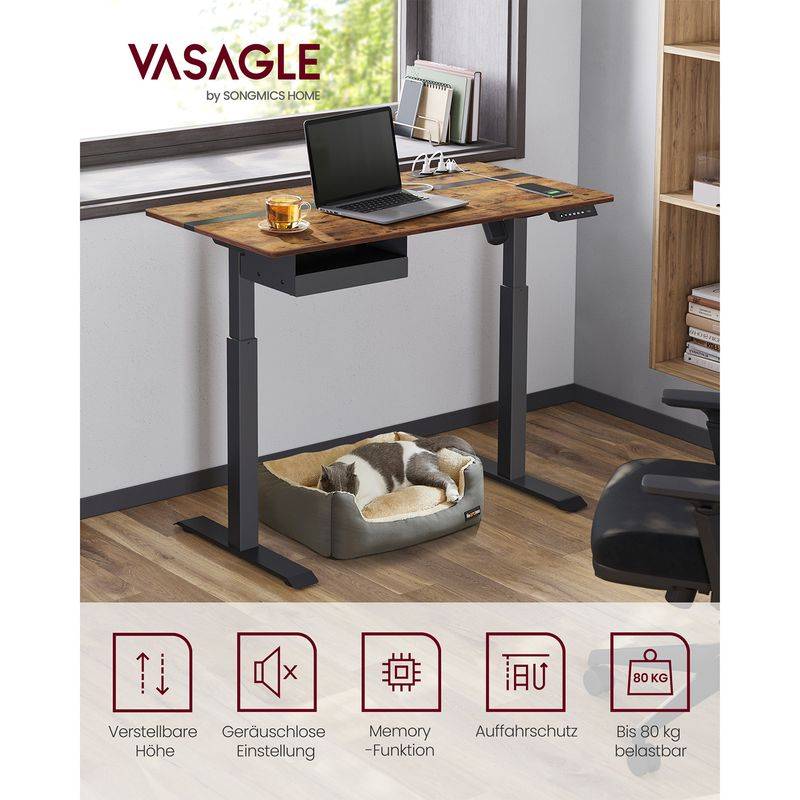 Songmics VASAGLE Höhenverstellbarer Schreibtisch elektrisch mit Steckdose und Schublade 50% Rabatt für begrenzte Zeit