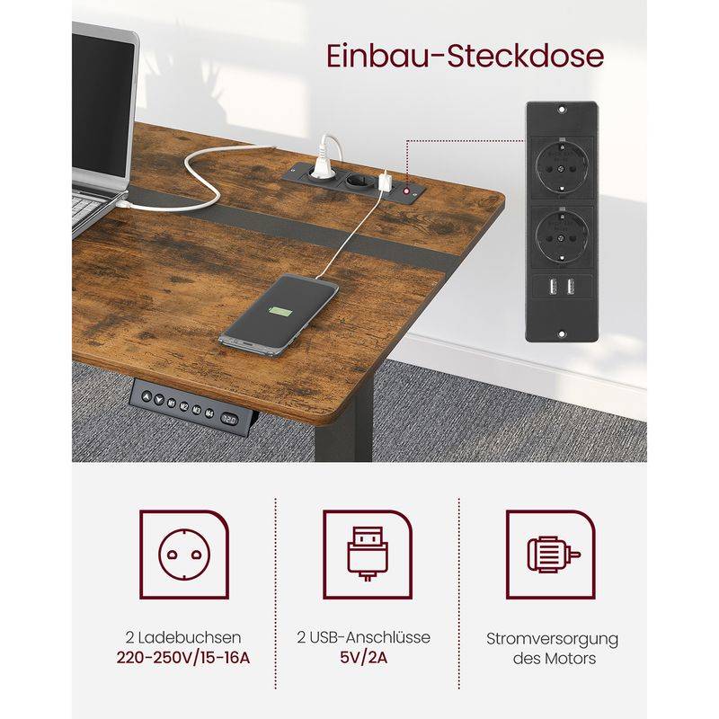 Songmics VASAGLE Höhenverstellbarer Schreibtisch elektrisch mit Steckdose und Schublade 50% Rabatt für begrenzte Zeit