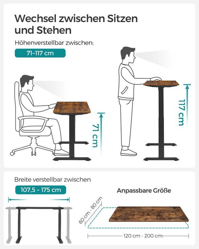 Songmics SONGMICS Höhenverstellbarer Schreibtisch mit Auffahrschutz Online