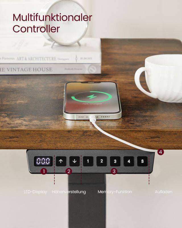 Songmics VASAGLE Höhenverstellbarer Schreibtisch elektrisch mit Memory-Funktion Outlet