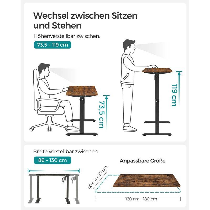 Songmics SONGMICS Höhenverstellbarer Schreibtisch mit 3 Voreinstellungen Auslauf