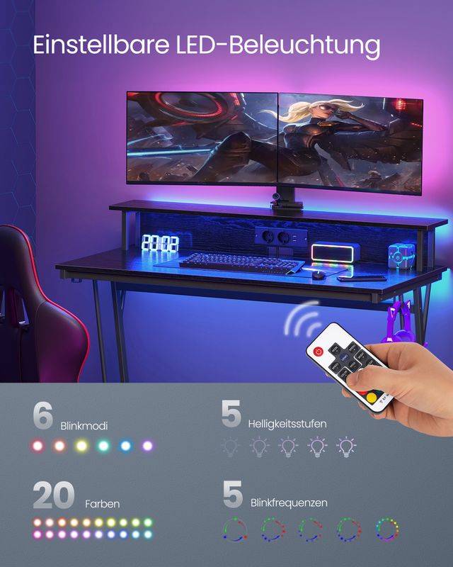 Songmics VASAGLE Gaming-Tisch mit LED-Beleuchtung Verkauf