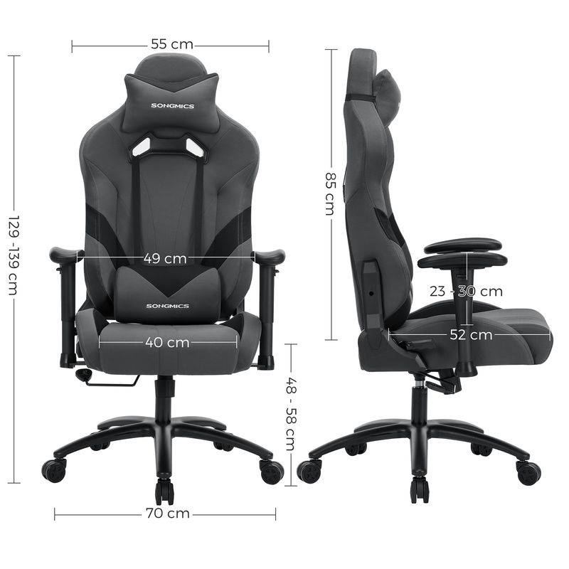 Songmics SONGMICS Gamingstuhl mit Lendenkissen Grau Flash Sale