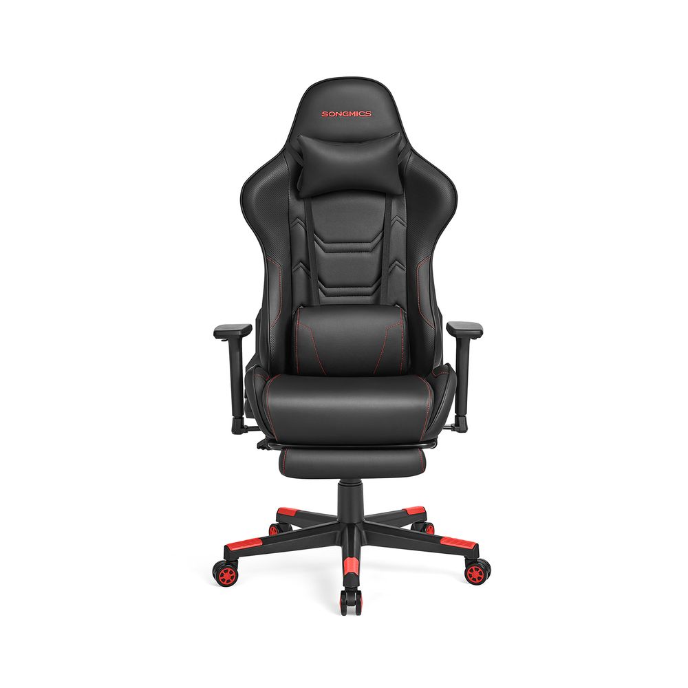 Songmics SONGMICS Bürostuhl ergonomisch Armlehnen Kopfkissen schwarz-rot