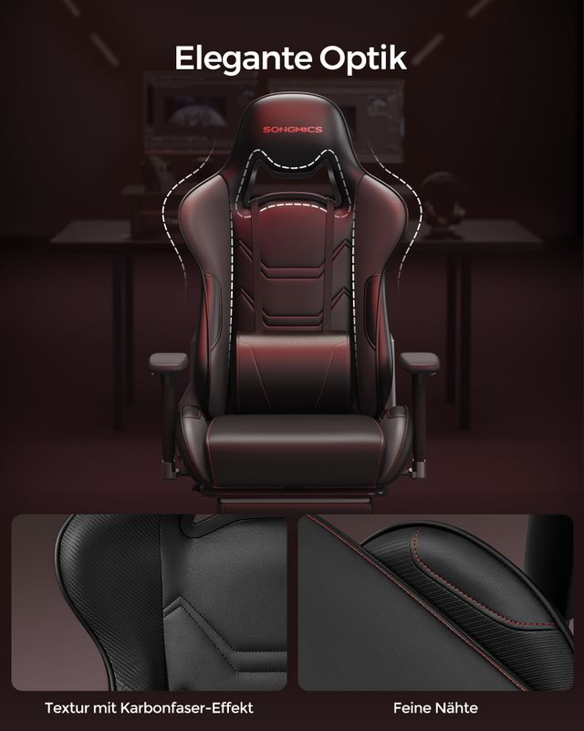 Songmics SONGMICS Bürostuhl ergonomisch Armlehnen Kopfkissen schwarz-rot Black Friday