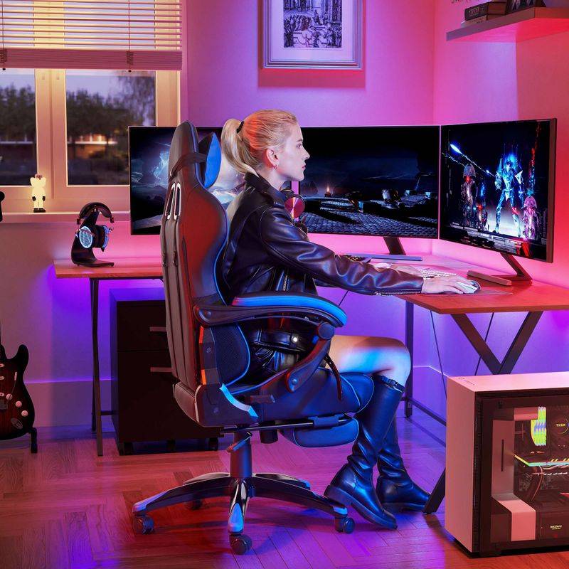 Songmics SONGMICS Gamingstuhl mit Fußstütze Schwarz-Blau Cyber Monday