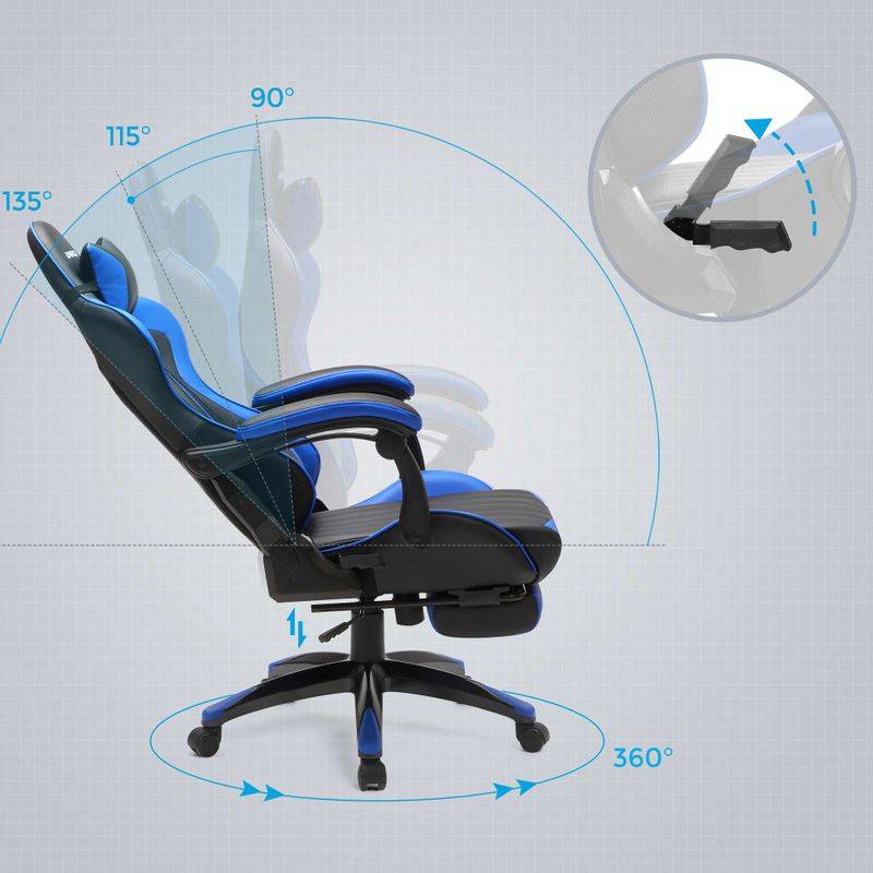 Songmics SONGMICS Gamingstuhl mit Fußstütze Schwarz-Blau Cyber Monday
