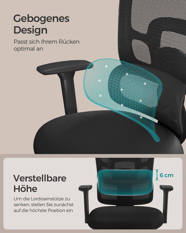 Songmics SONGMICS Bürostuhl mit höhenverstellbarer Lordosenstütze Exklusive Angebote