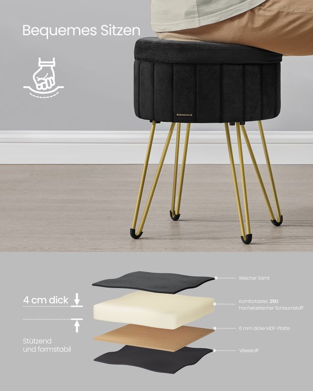 Songmics SONGMICS Sitzhocker mit Stauraum und 4 Metallbeinen tintenschwarz Kauf eins, bekomm eins gratis