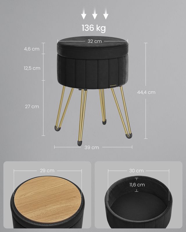 Songmics SONGMICS Sitzhocker mit Stauraum und 4 Metallbeinen tintenschwarz Kauf eins, bekomm eins gratis