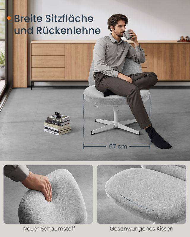 Songmics SONGMICS HOME Bürostuhl mit breiter Sitzfläche und Kreuzfuß taubengrau Riesige Ersparnisse