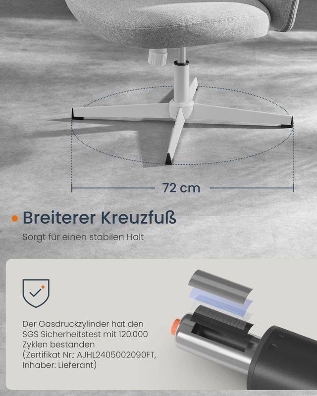 Songmics SONGMICS HOME Bürostuhl mit breiter Sitzfläche und Kreuzfuß taubengrau Riesige Ersparnisse