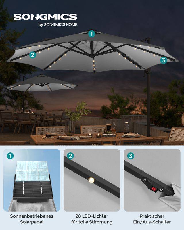 Songmics SONGMICS Ampelschirm drehbar mit Kurbel taubengrau Flash Sale