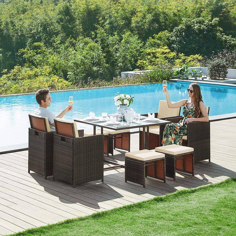 Songmics SONGMICS Polyrattan Gartenmöbel 9er-Set Tägliche Deals