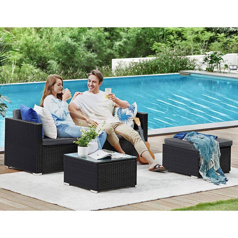 Songmics SONGMICS Gartenmöbel-Set mit Kissen und Glastisch schwarz-grau Tiefpreis