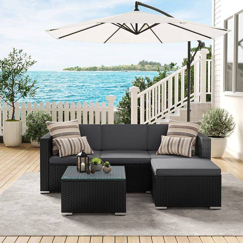 Songmics SONGMICS Gartenmöbel-Set mit Kissen und Glastisch schwarz-grau Tiefpreis