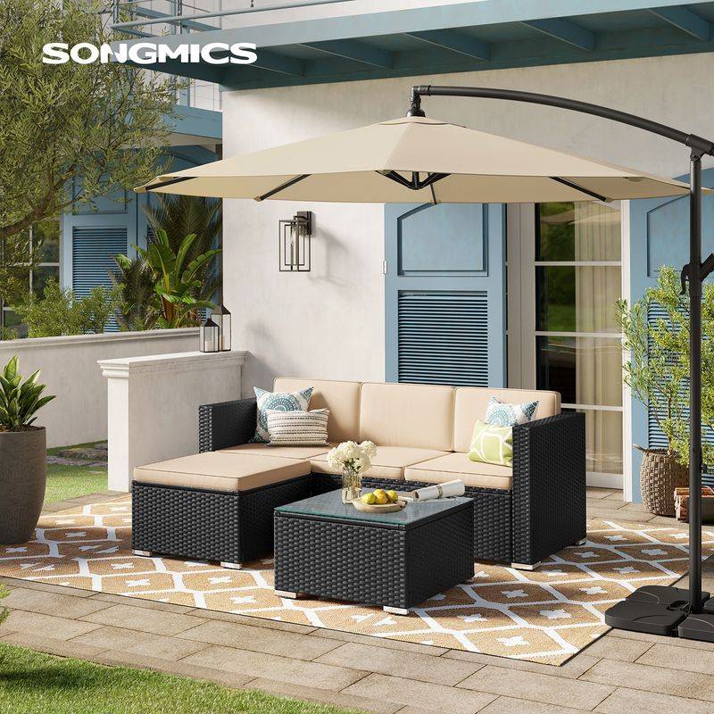 Songmics SONGMICS Polyrattan Gartenmöbel 3er-Set mit Tisch und 4 Stühlen Super Sparpreis