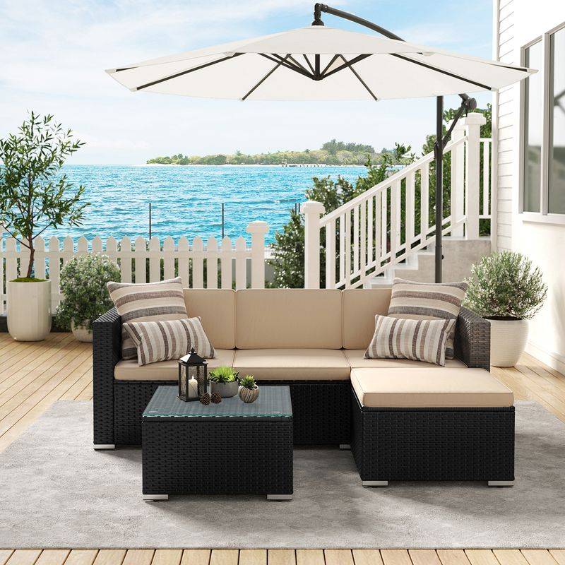 Songmics SONGMICS Polyrattan Gartenmöbel 3er-Set mit Tisch und 4 Stühlen Super Sparpreis