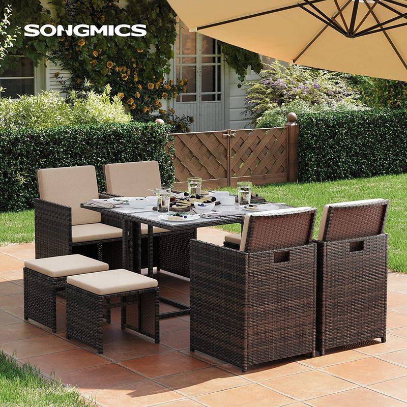 Songmics SONGMICS Polyrattan Gartenmöbel 9er-Set Wochenangebot