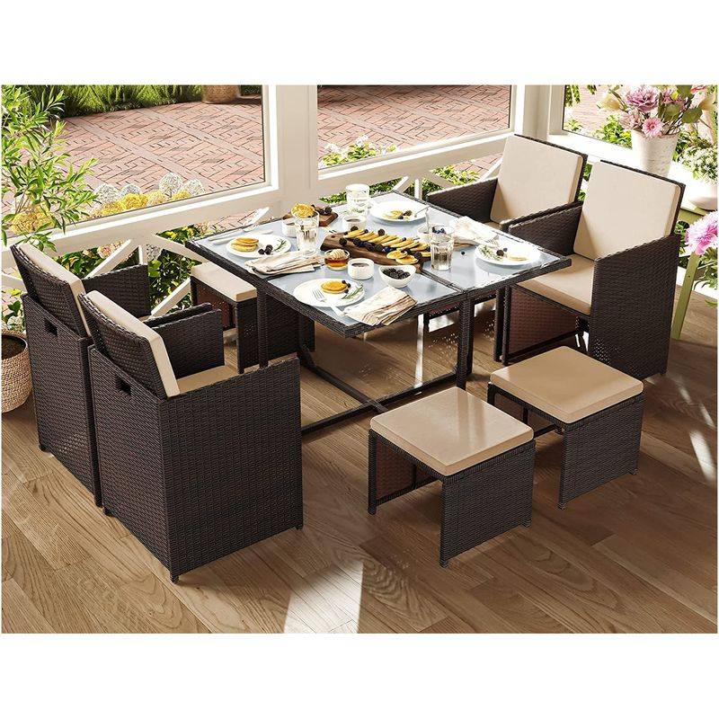 Songmics SONGMICS Polyrattan Gartenmöbel 9er-Set Wochenangebot