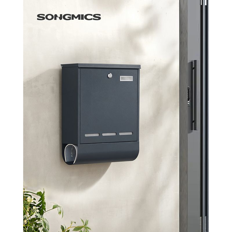 Songmics SONGMICS Briefkasten mit Zeitungsfach und Namensschild anthrazit zollfrei