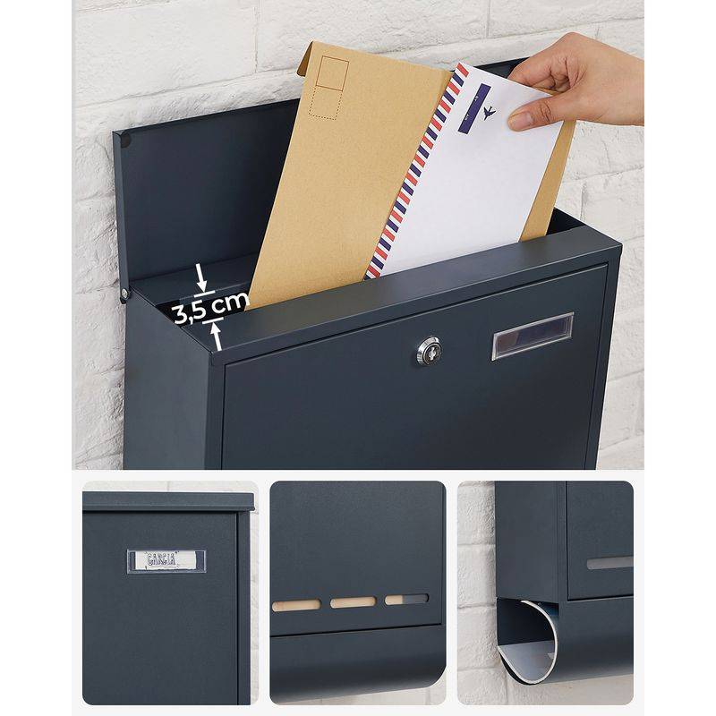 Songmics SONGMICS Briefkasten mit Zeitungsfach und Namensschild anthrazit zollfrei