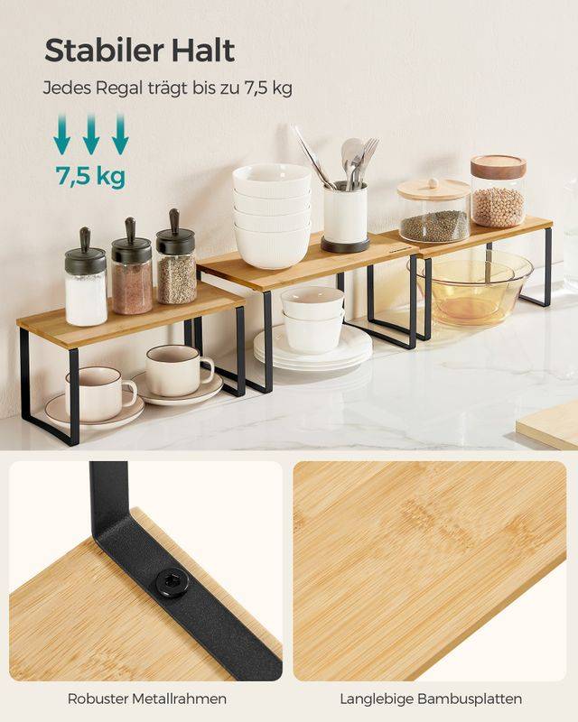 Songmics SONGMICS Gewürzregal 3er Set aus Metall und Bambus tintenschwarz-naturbeige Limitierter Zeitrabatt
