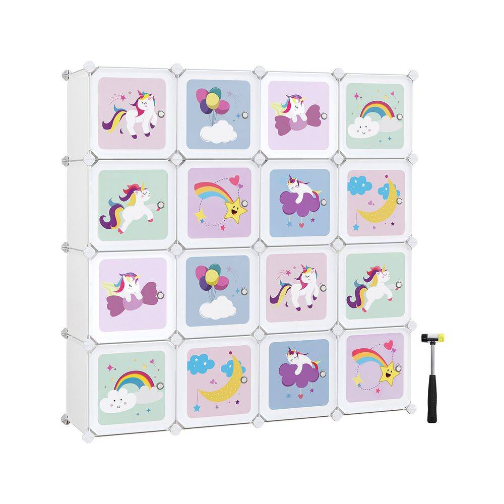 Songmics SONGMICS Regalsystem aus Kunststoff mit 16 Würfeln und Türen für Kinder