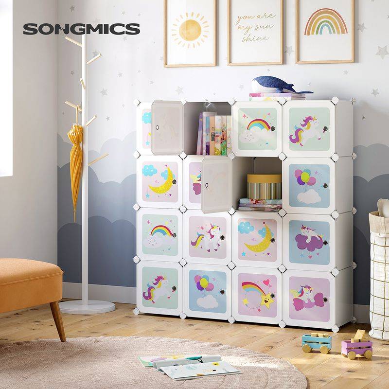 Songmics SONGMICS Regalsystem aus Kunststoff mit 16 Würfeln und Türen für Kinder Neuheiten