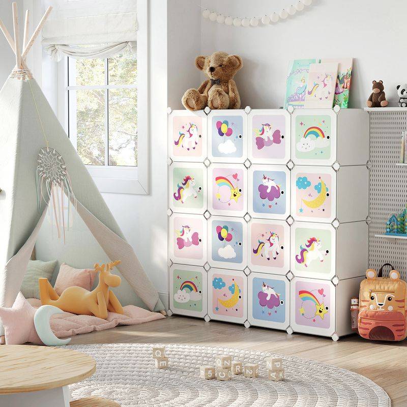 Songmics SONGMICS Regalsystem aus Kunststoff mit 16 Würfeln und Türen für Kinder Neuheiten
