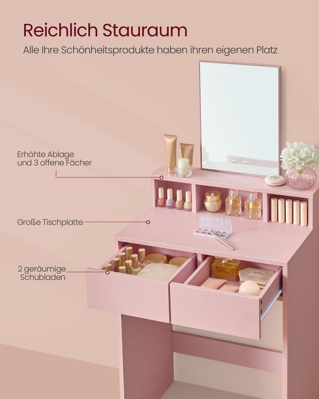 Songmics VASAGLE Schminktisch mit Spiegel und 2 Schubladen pastellrosa Letzte 3 Tage