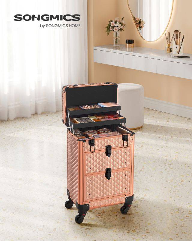 Songmics SONGMICS Kosmetikkoffer Trolley Friseurkoffer champagnergold Clearance-Verkauf