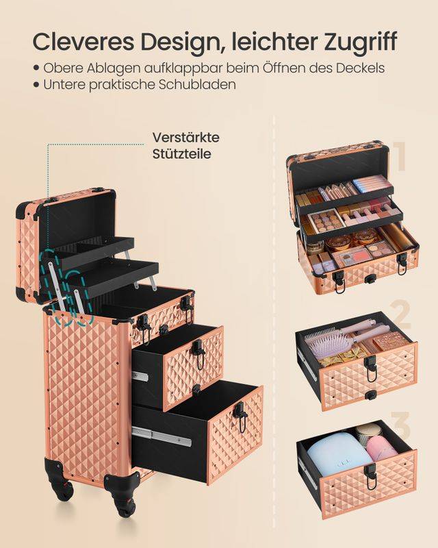 Songmics SONGMICS Kosmetikkoffer Trolley Friseurkoffer champagnergold Clearance-Verkauf