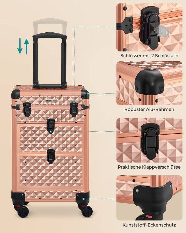 Songmics SONGMICS Kosmetikkoffer Trolley Friseurkoffer champagnergold Clearance-Verkauf