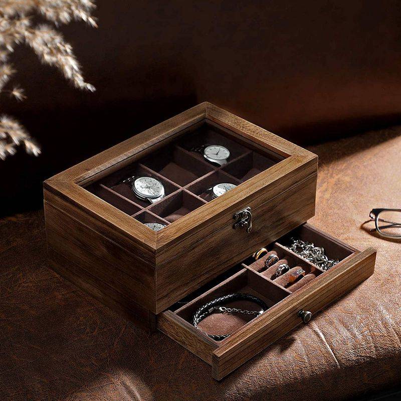 Songmics SONGMICS Uhrenbox mit Glasdeckel aus Massivholz Auslauf