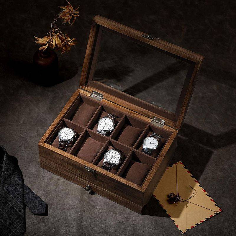 Songmics SONGMICS Uhrenbox mit Glasdeckel aus Massivholz Auslauf