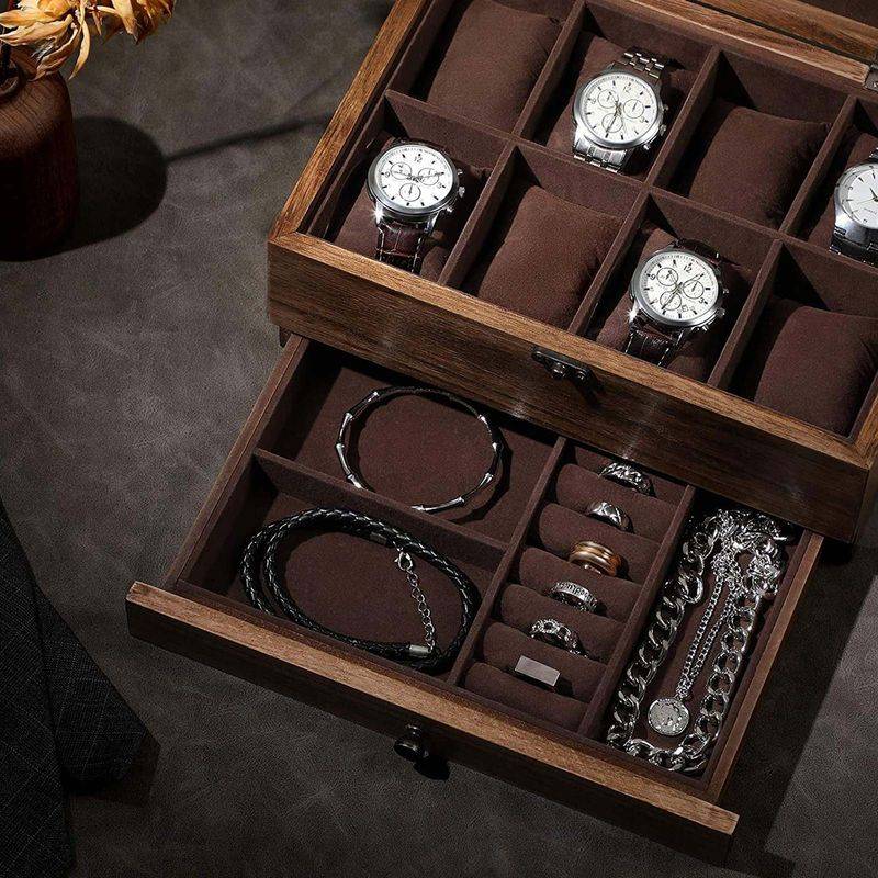 Songmics SONGMICS Uhrenbox mit Glasdeckel aus Massivholz Auslauf