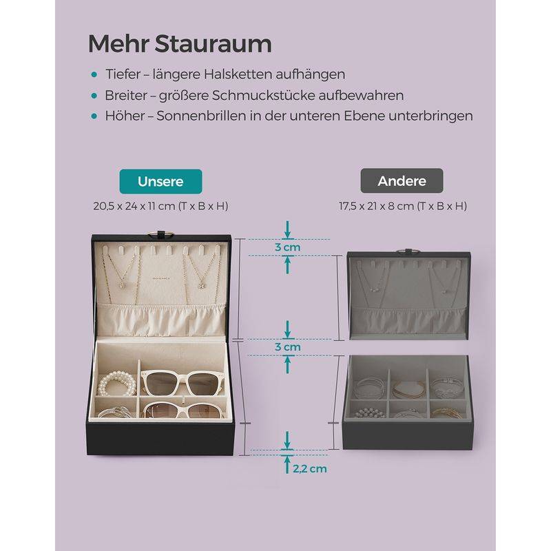 Songmics SONGMICS Schmuckkästchen 2 Ebenen mit Griff und flexiblem Schmucktablett schwarz Schlussverkauf