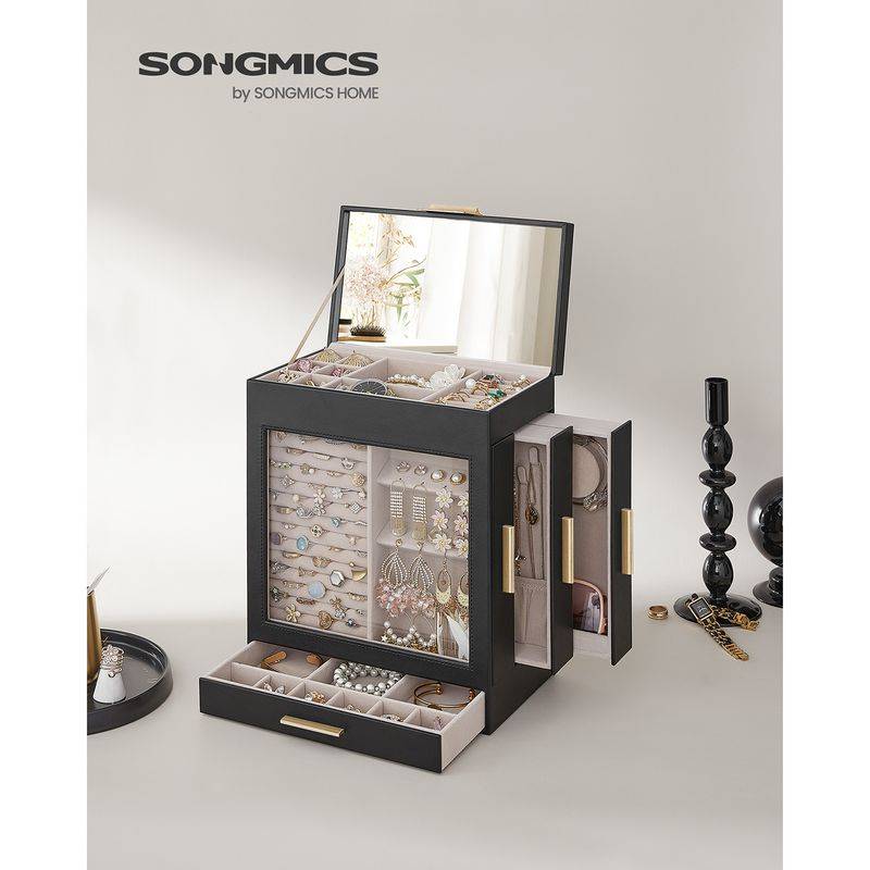 Songmics SONGMICS Schmuckkästchen 5 Ebenen mit seitlichen Schubladen und Spiegel Fabrikverkauf