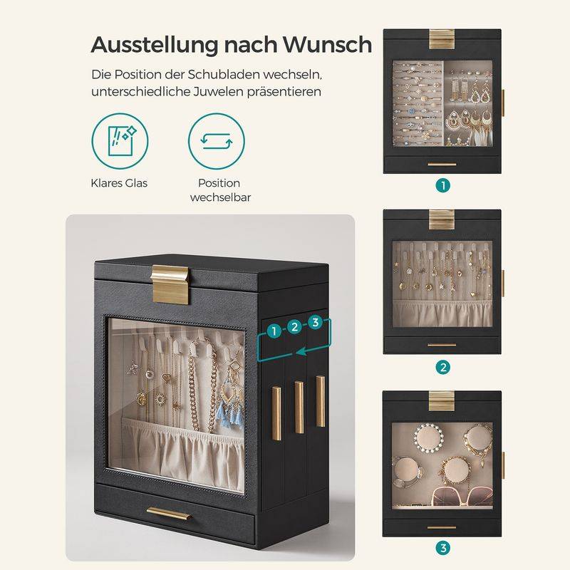 Songmics SONGMICS Schmuckkästchen 5 Ebenen mit seitlichen Schubladen und Spiegel Fabrikverkauf
