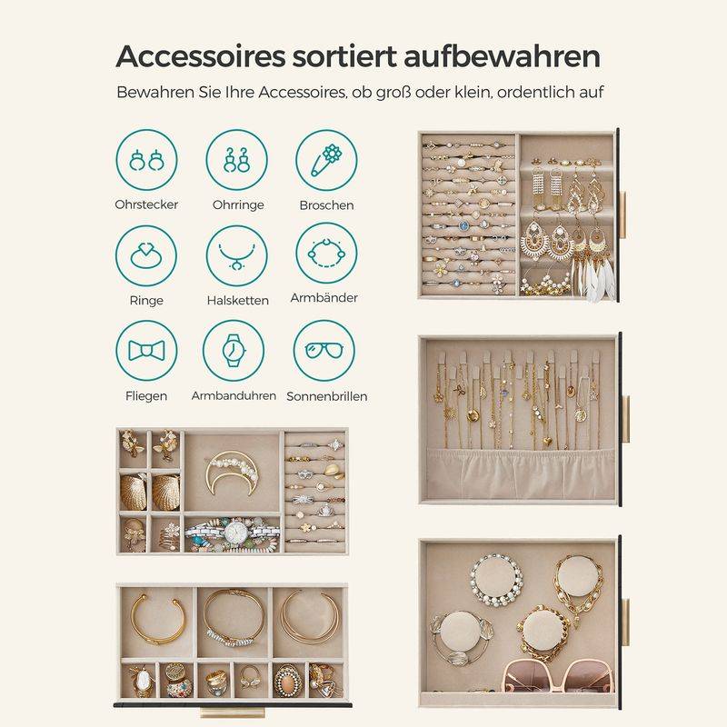 Songmics SONGMICS Schmuckkästchen 5 Ebenen mit seitlichen Schubladen und Spiegel Fabrikverkauf