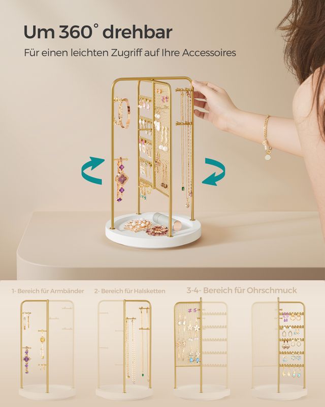 Songmics SONGMICS Schmuckhalter mit Metallrahmen Geschenkidee goldfarben Limitierter Zeitrabatt