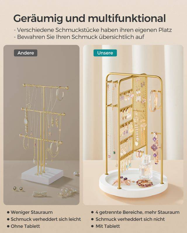 Songmics SONGMICS Schmuckhalter mit Metallrahmen Geschenkidee goldfarben Limitierter Zeitrabatt