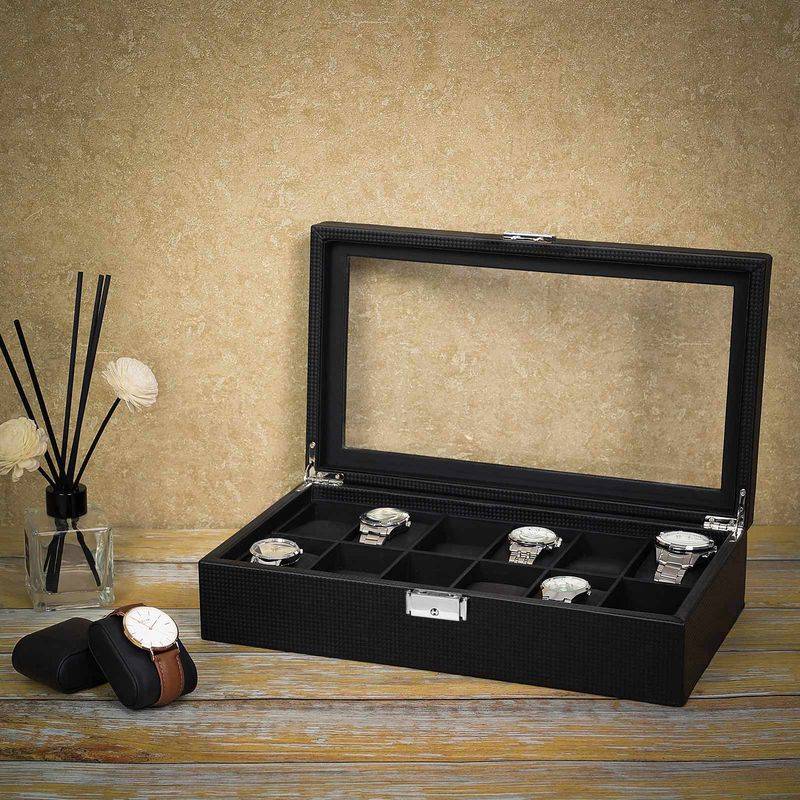 Songmics SONGMICS Uhrenbox für 12 Uhren Schwarz Großer Ausverkauf
