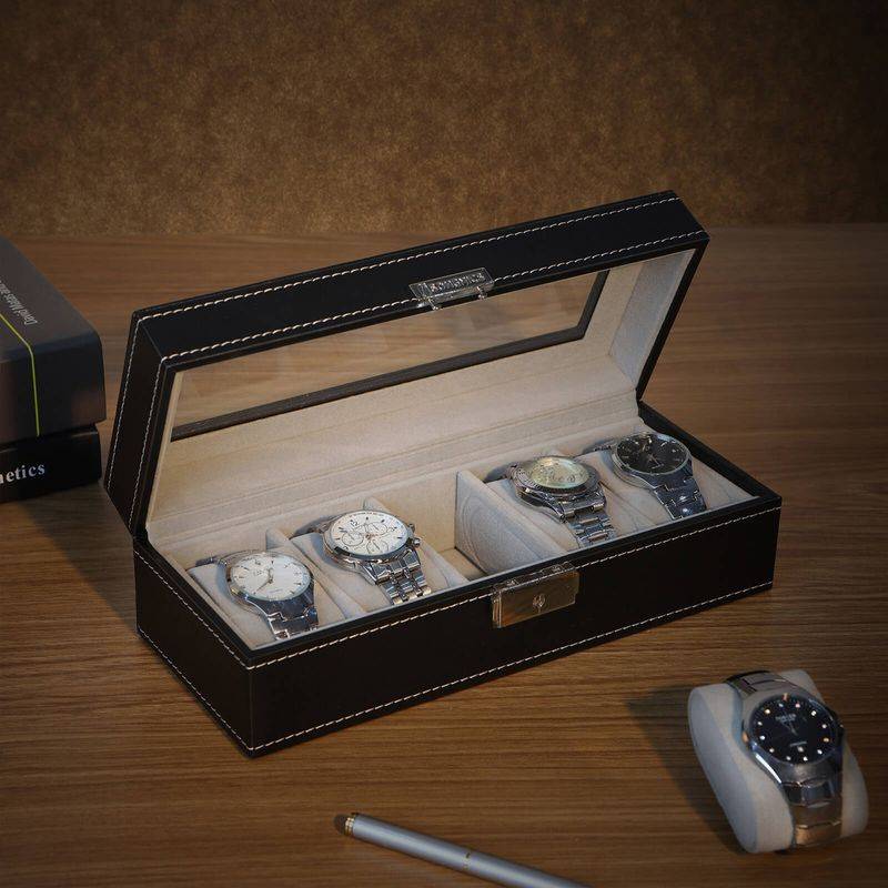 Songmics SONGMICS Rechteckige Uhrenbox für 5 Uhren Preisnachlass