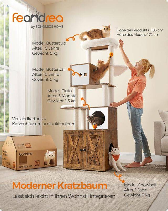 Songmics Feandrea Kratzbaum, Katzenbaum mit Katzenklo-Schrank Neuheiten